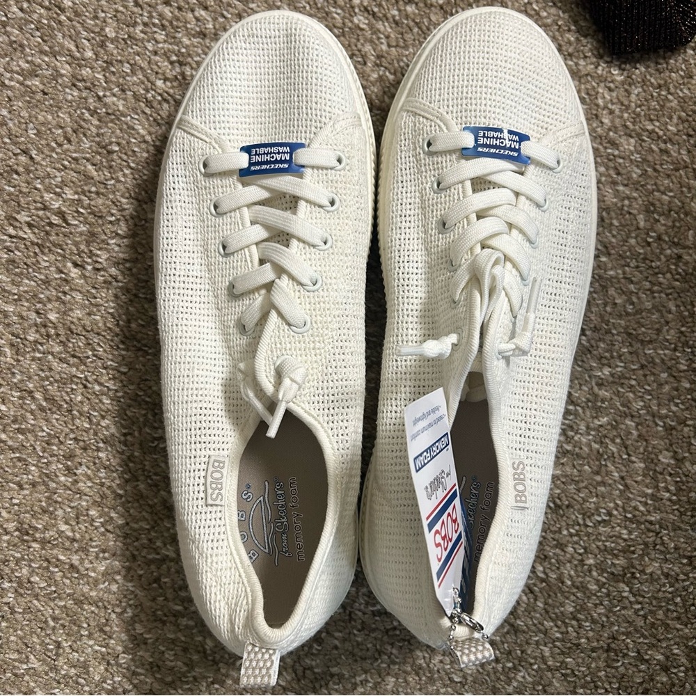 Skechers BOBS Knit Lace-Up Sneakers in White